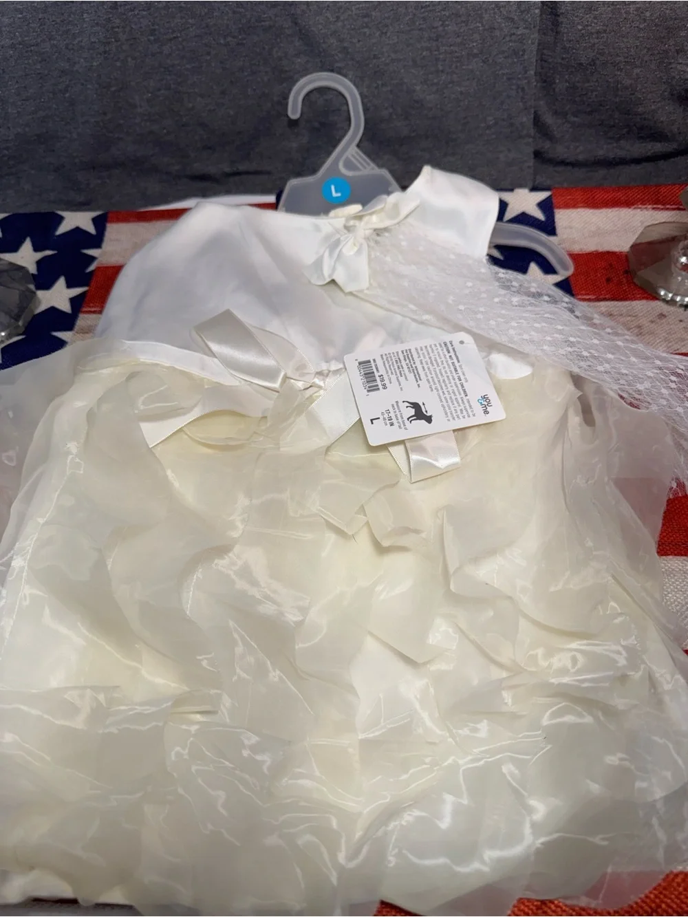 Youngland Ivory Ruffled Satin Pet Dress with Bow and Lace